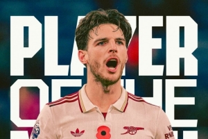 頭球破門！賴斯當(dāng)選對陣伯恩利一役阿森納隊(duì)內(nèi)最佳球員