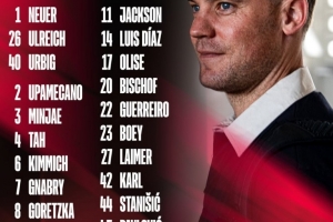 拜仁公布?xì)W冠對巴黎名單：凱恩領(lǐng)銜，迪亞斯、奧利塞在列