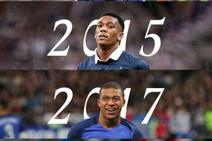 法國(guó)隊(duì)曬榮膺金童獎(jiǎng)的國(guó)家隊(duì)成員：博格巴、馬夏爾、姆巴佩、杜埃