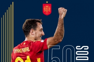 奧亞薩瓦爾迎西班牙國(guó)家隊(duì)50場(chǎng)里程碑，前49場(chǎng)19球10助攻+1冠軍