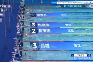 全運會游泳女子50米自由泳：吳卿風24秒21奪冠、程玉潔收獲亞軍