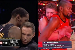 以后都這樣來？美媒調(diào)侃申京抱KD：他剛剛解鎖了納什的體驗