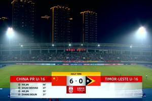 半場(chǎng)-U16國(guó)足暫6-0東帝汶U(xiǎn)16 萬項(xiàng)造4球張伯霖2射1傳謝晉雙響