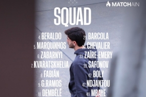 巴黎客戰(zhàn)摩納哥名單：登貝萊領(lǐng)銜，阿什拉夫、杜埃、門德斯缺席