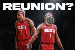 美記：哈登或渴望重返休斯敦 他和杜蘭特關(guān)系緊密 能助火箭爭(zhēng)冠