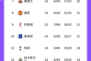英超積分榜：阿森納依舊5分領(lǐng)跑，維拉暫升第3，水晶宮第5