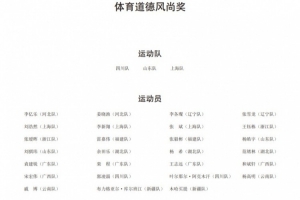 官方：王鈺棟、楊皓宇、李新翔等人獲得全運會體育道德風尚獎