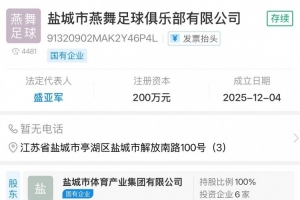 鹽城市燕舞集團(tuán)組建足球俱樂(lè)部，計(jì)劃征戰(zhàn)2026年蘇超