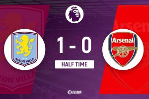 半場(chǎng)-阿森納暫0-1維拉 卡什凌空破門(mén)沃特金斯失良機(jī) 埃澤進(jìn)球被吹