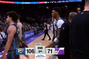 差距懸殊！爵士三節(jié)71-106落后雷霆35分 三節(jié)得分比雷霆半場(chǎng)少3分